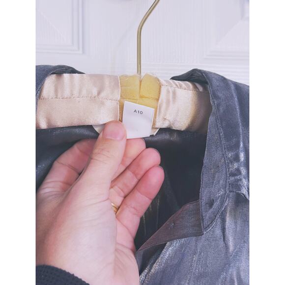 H&M Silver Metallic Button-Up Blouse Small NYE - Picture 7 of 12